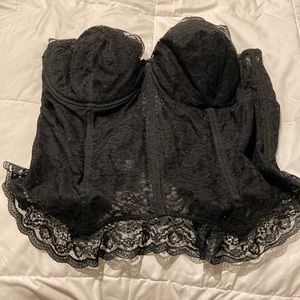 Goddess Black Lace Corset with hook and eye back. Size 44DD. Like new.